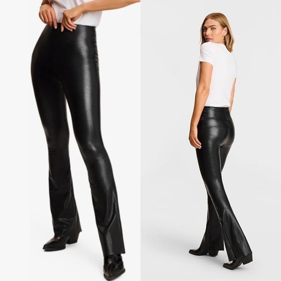 Commando Pants - COMMANDO Control Highrise Faux Leather Flared Leggings Medium Shapewear Stretch